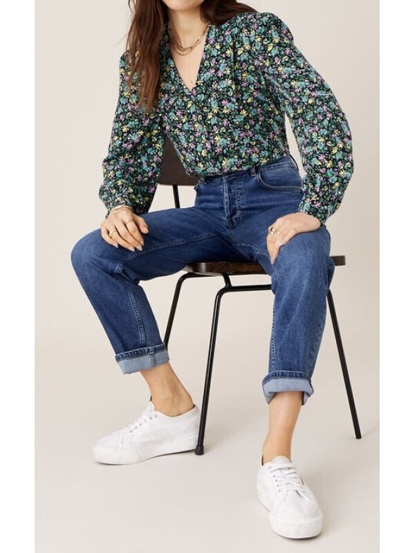 Bluză Ditsy Floral Print Collar-Multicolor-36