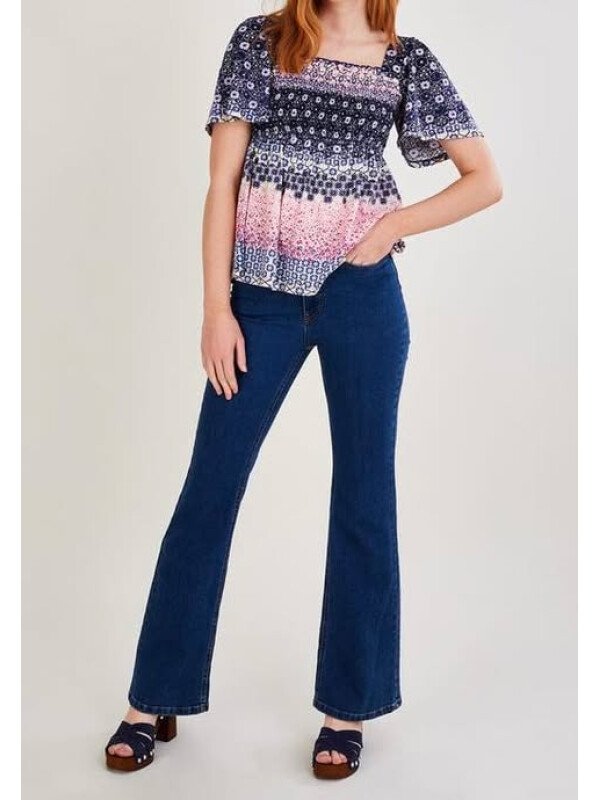 Bluză din jerseu cu imprimeu floral și fronseuri-Multicolor-S