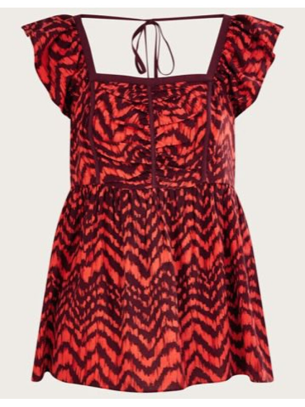 Top cu print animal zig-zag și bust cu fronseuri