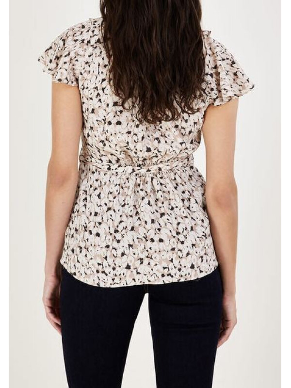Top Anna cu imprimeu animalier și croi inchis natural-Crem-L