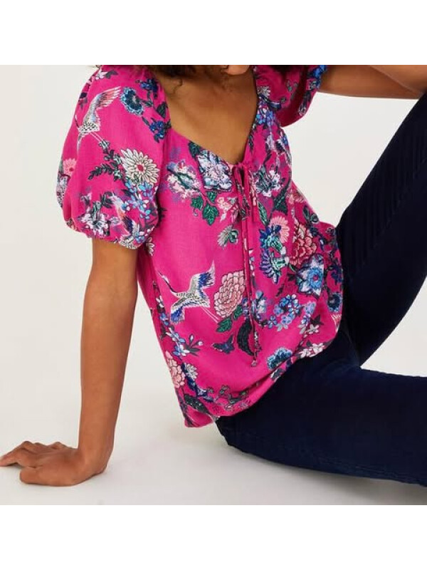 Top mov Olana cu imprimeu floral și margini decorative-Mov-S