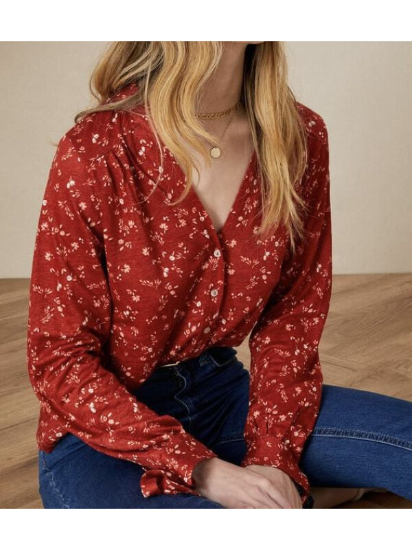 Top de in cu mânecă lungă cu imprimeu floral 