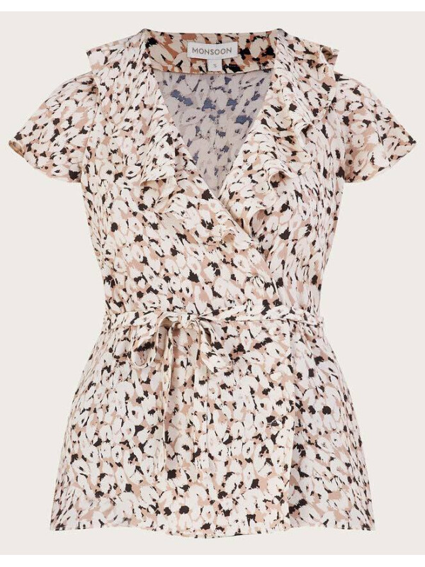 Top Anna cu imprimeu animalier și croi inchis natural-Crem-L