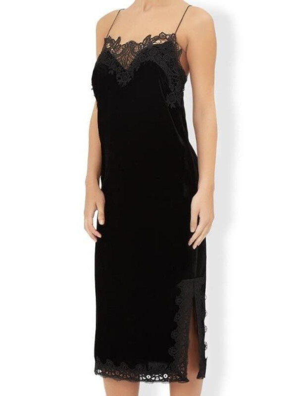 Rochie Cami din catifea neagră cu bretele subțiri-Negru-42