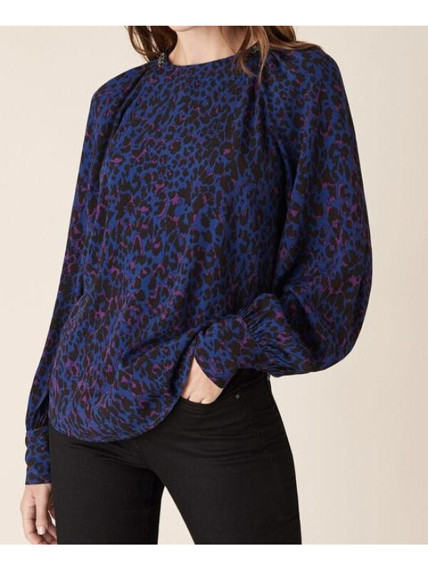 Bluză mărgele cu imprimeu animal-Albastru-M