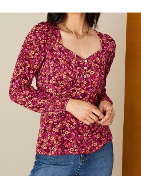 Top Dee Dee cu imprimeu floral ditsy roșu-Rosu-M