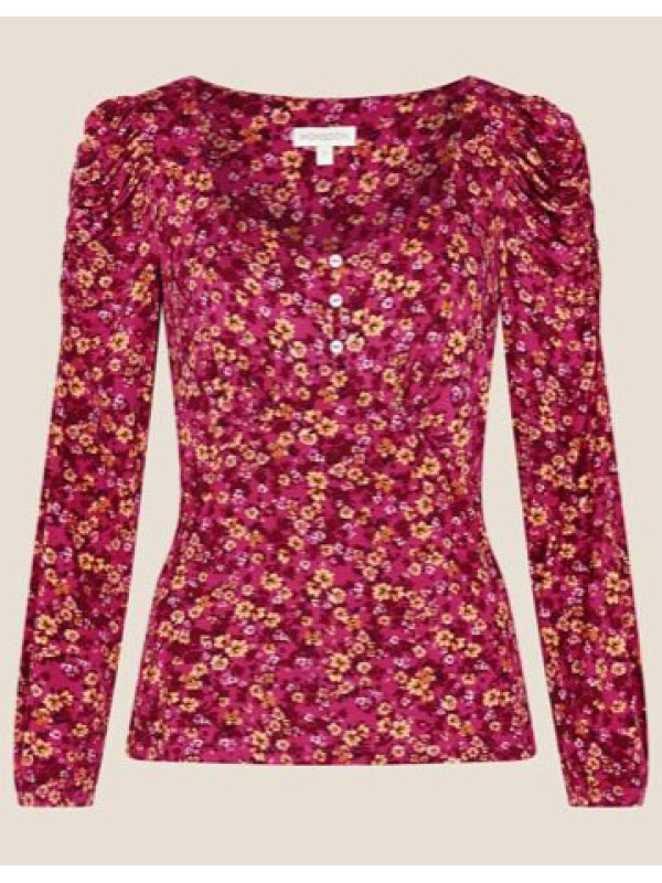 Top Dee Dee cu imprimeu floral ditsy roșu-Rosu-M