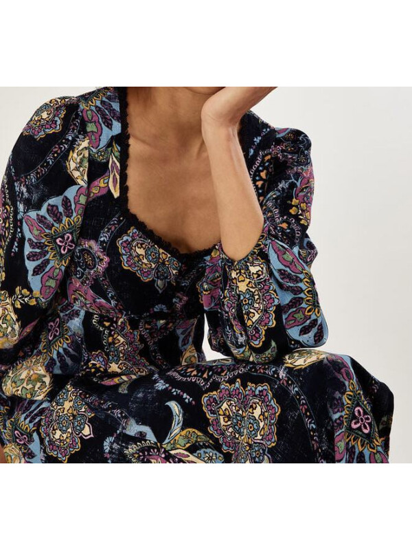 Rochie Print Tea cu imprimeu medalion din viscoză sustenabilă-Negru-44