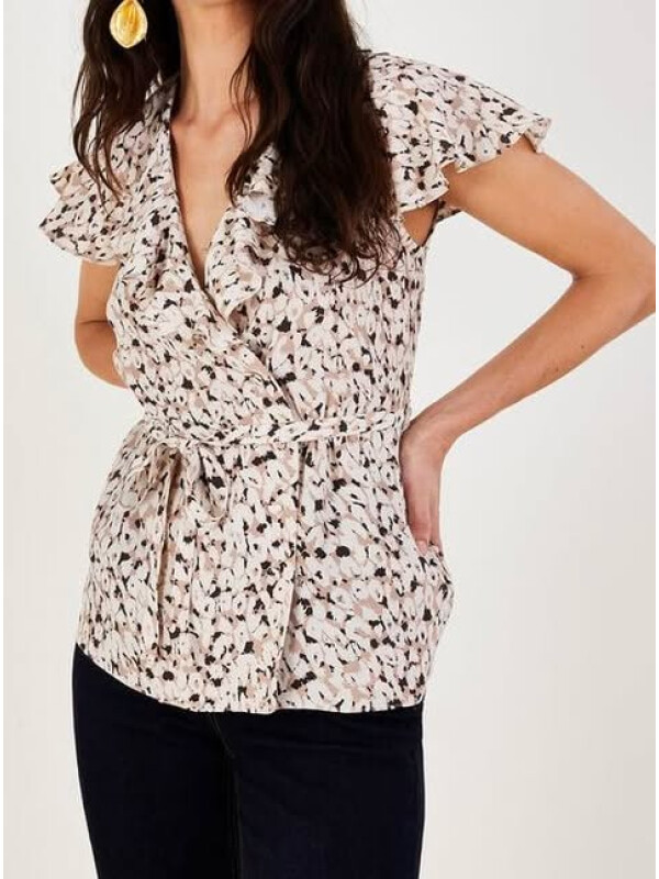 Top Anna cu imprimeu animalier și croi inchis natural-Crem-L