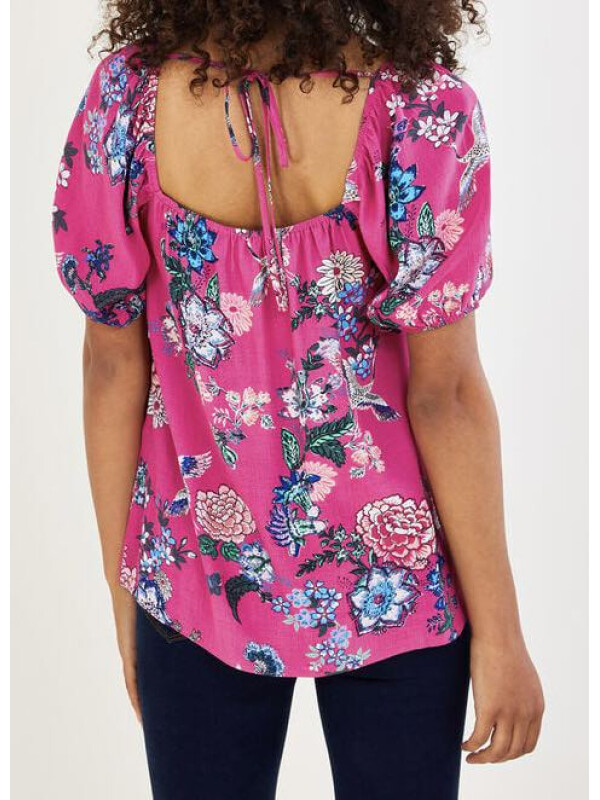 Top mov Olana cu imprimeu floral și margini decorative-Mov-S