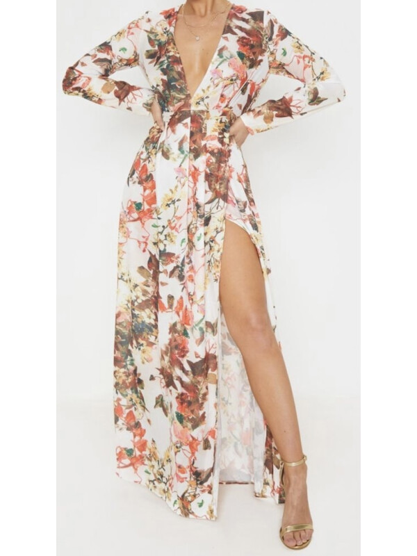 Rochie lunga cu imprimeuri florale PLT 