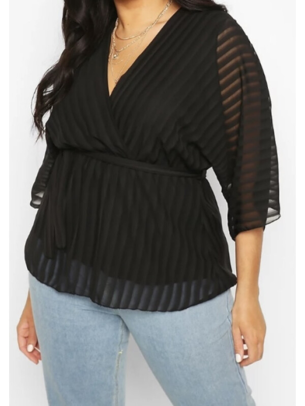 Bluză cu mâneci kimono cu dungi Plus