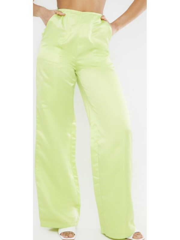 PANTALONI CHARTREUSE SATIN CU TALIE ÎNALTĂ