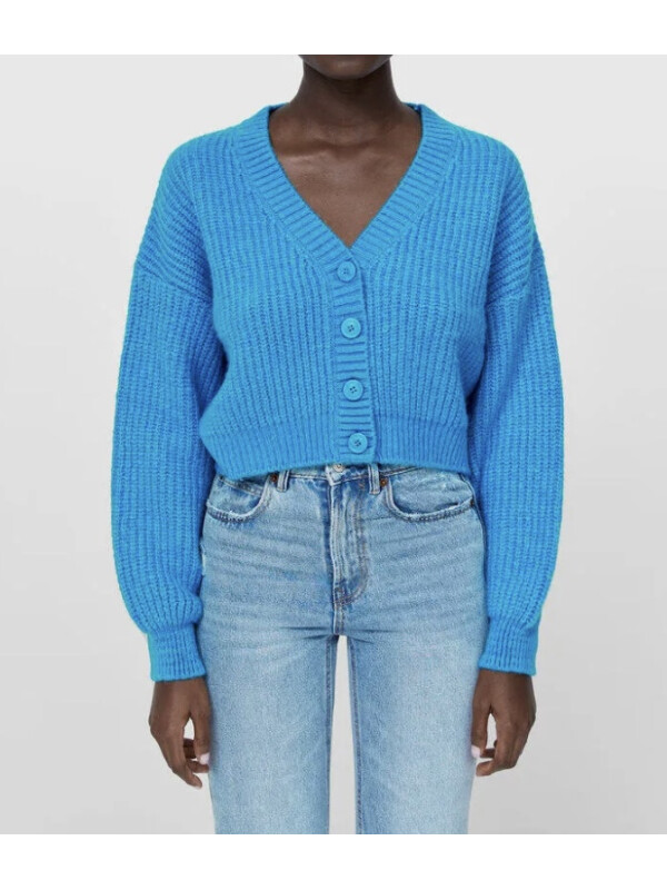 CARDIGAN SCURT ALBASTRU