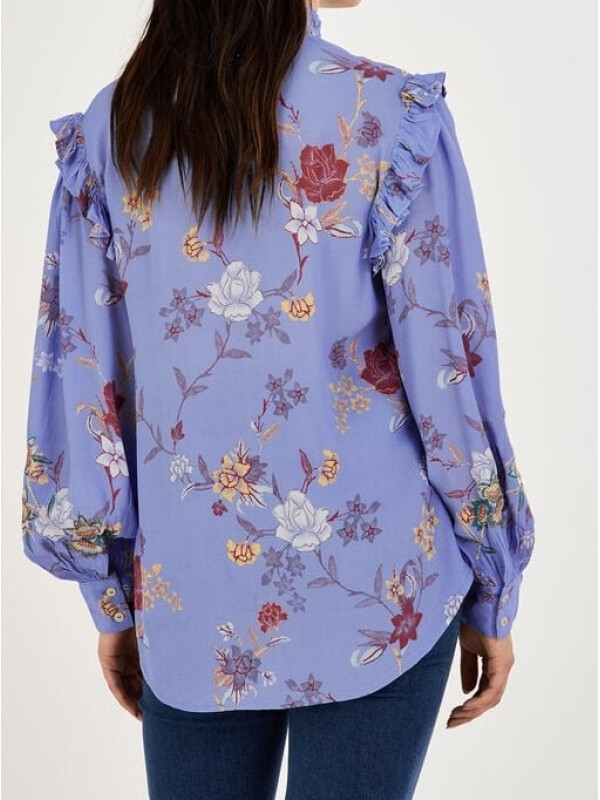 Bluză cu imprimeu floral și broderie, din viscoză sustenabilă