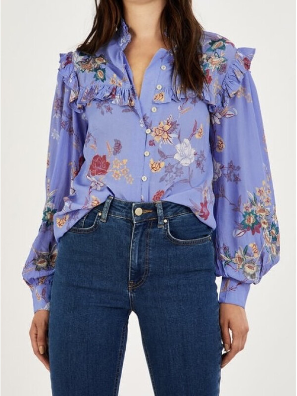 Bluză cu imprimeu floral și broderie, din viscoză sustenabilă