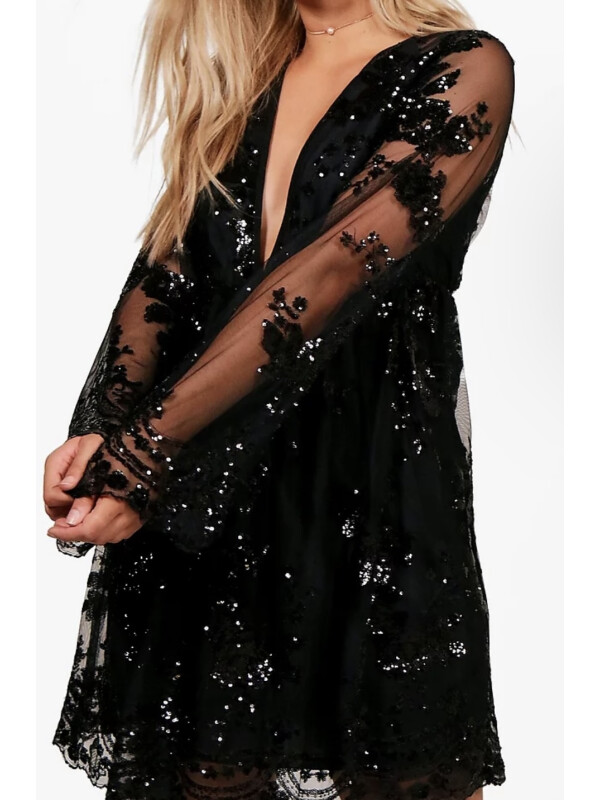 Plus rochie skater cu paiete florale