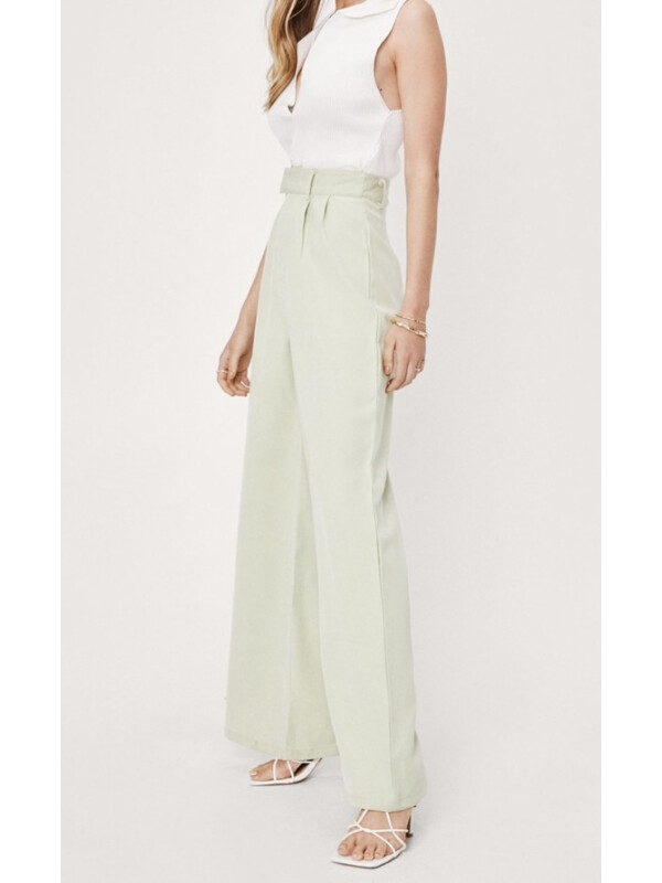 Pantaloni largi croiți cu talie înaltă Mint 