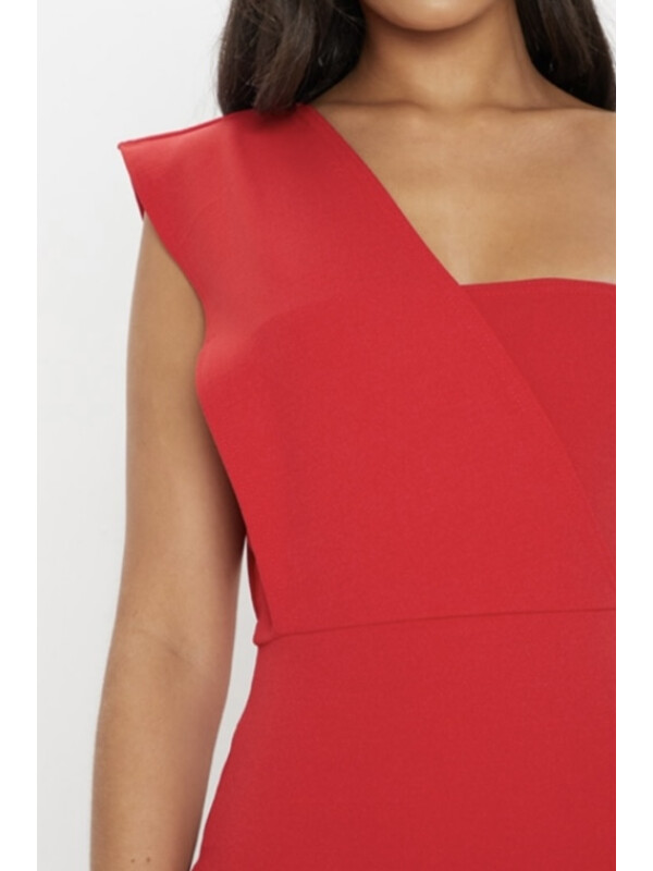 ROCHIE MIDI ROȘIE CU UN UMAR