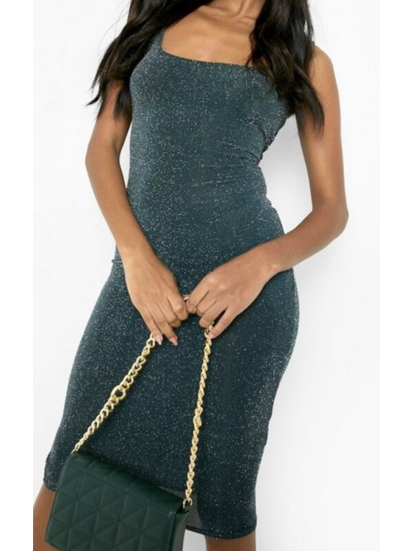 Rochie midi cu sclipici mici cu decolteu pătrat Boohoo