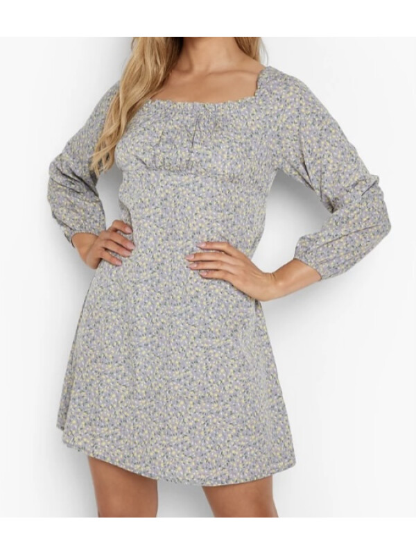 ROCHIE LEJERA GRI CU FLORI GALBENE