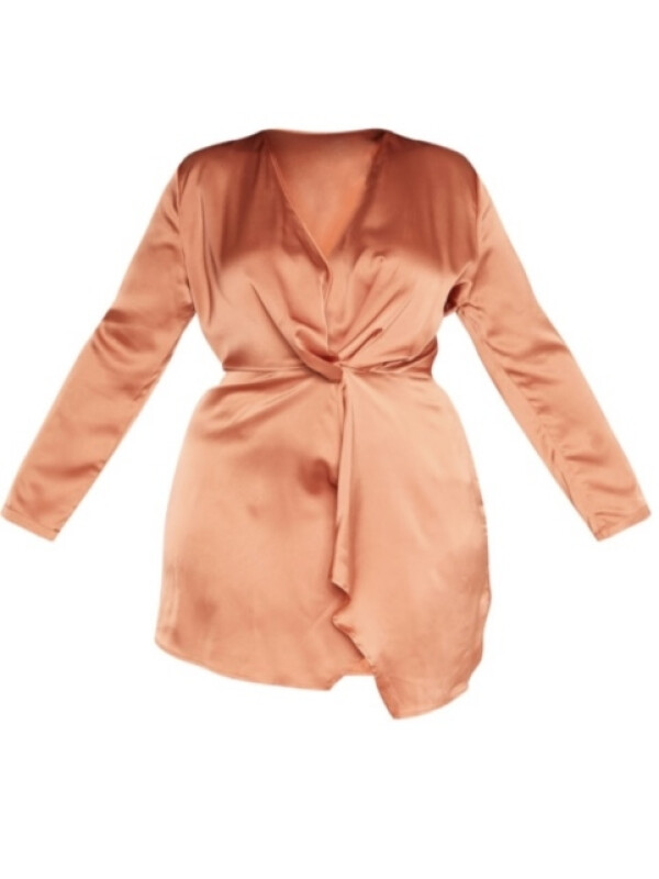 PLUS ROCHIE CU MÂNECĂ LUNGĂ DE SATIN RUST