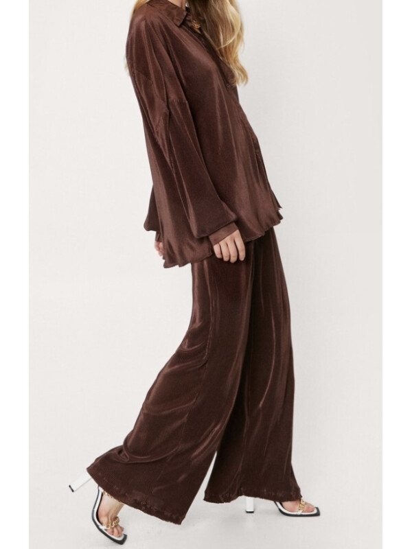 Pantaloni largi Plisse cu talie înaltă