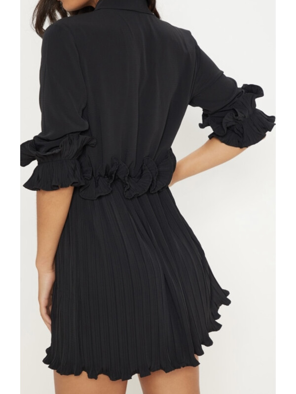 ROCHIE SKATER PLURI CU DETALII NEGRU