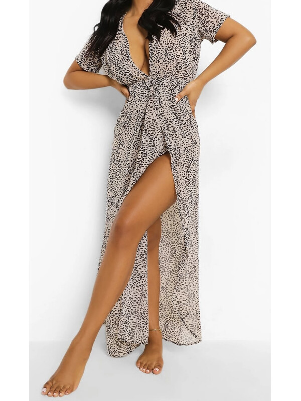 Maxi Kaftan de plajă din șifon cu imprimeu