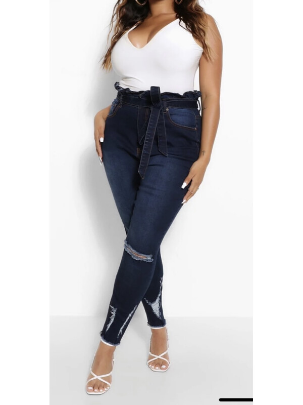 Plus blugi skinny cu brâu și talie înaltă