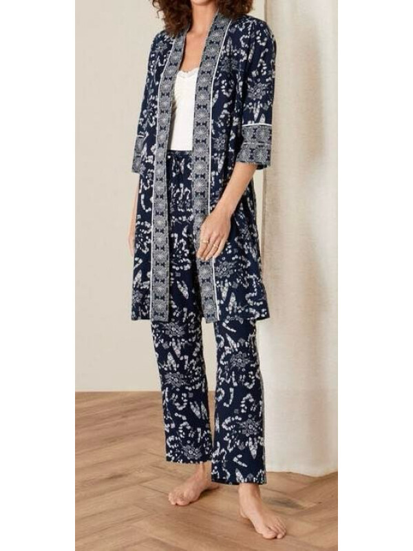 Halat ARTISAN STUDIO cu imprimeu realizat manual-Bleumarin-L