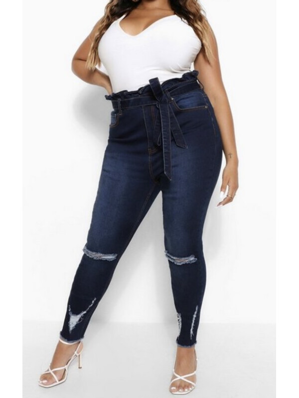 Plus blugi skinny cu brâu și talie înaltă