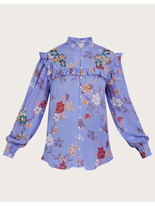 Bluză cu imprimeu floral și broderie, din viscoză sustenabilă