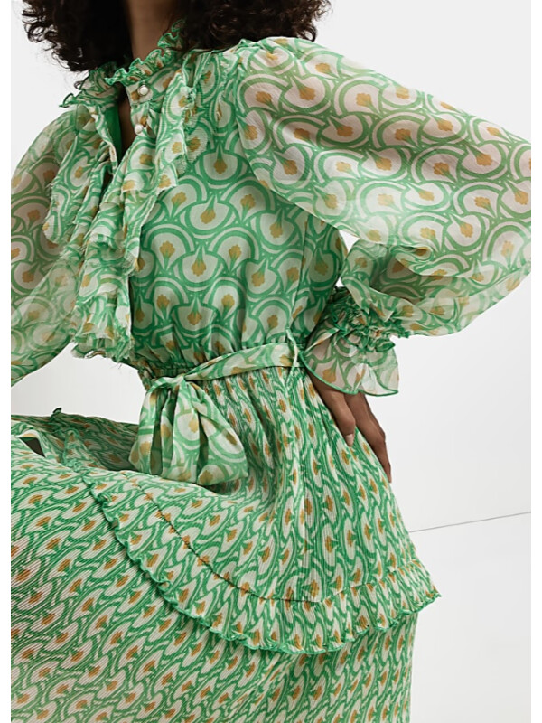 ROCHIE MINI VERDE CU VOLANE