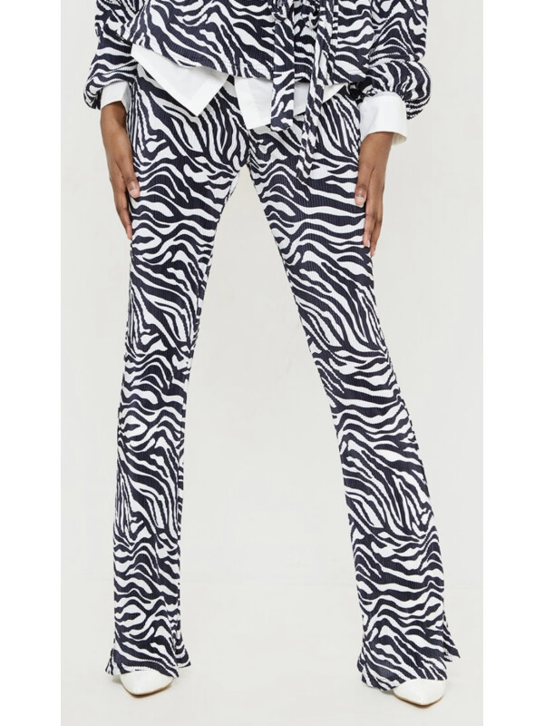 PANTALONI PLISSE FLARE CU IMPRIMEURI ZEBRA 