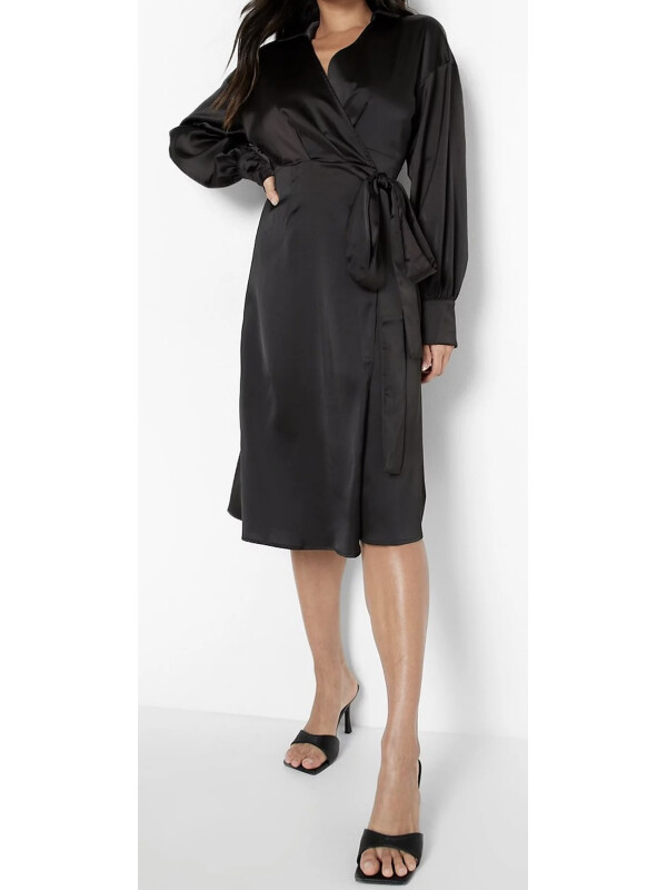 Rochie midi cu guler din satin