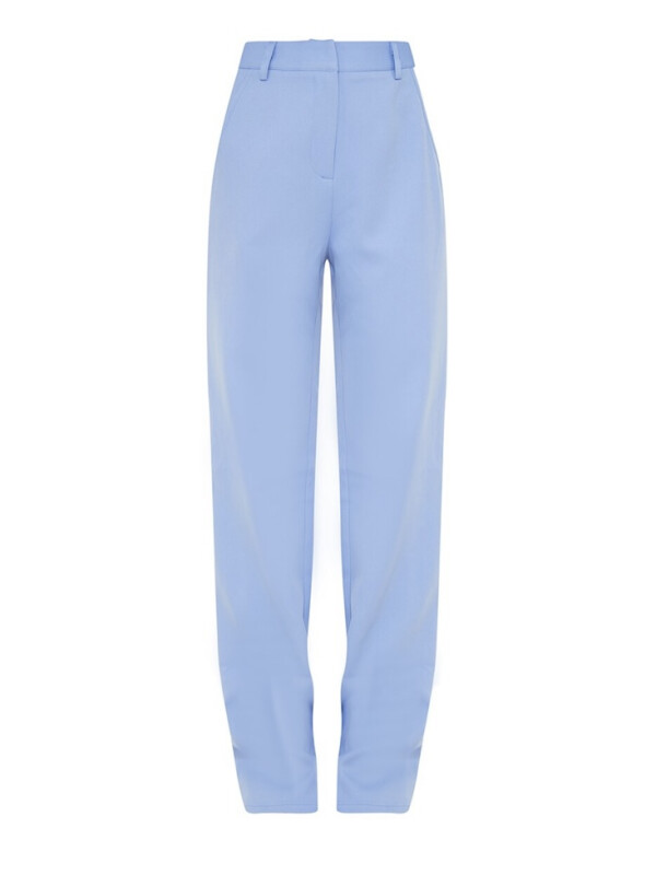 PANTALONI DREPT ȚESUȚI ALBASTRU PRĂFIT CU DETALIU IN TALIE