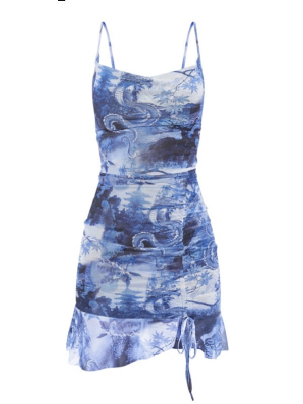 ROCHIE ALBASTRA CU IMPRIMEU DRAGON 