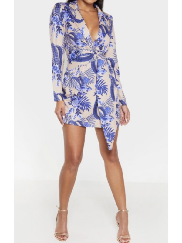 ROCHIE BLAZER CU DETALII FLORALE NUDE L