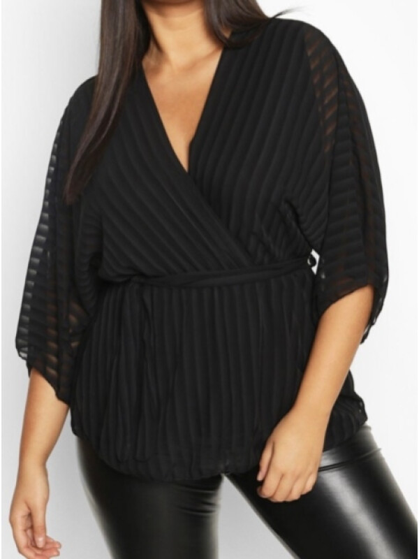 Bluză cu mâneci kimono cu dungi Plus
