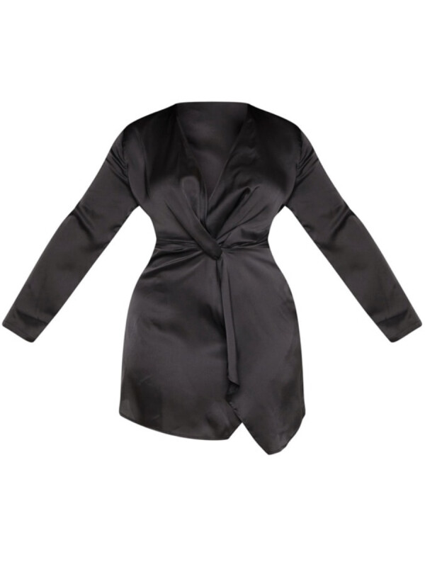 PLUS ROCHIE NEGRU SATINAT CU MANECA LUNGA