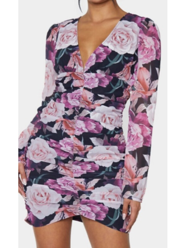 ROCHIE BODYCON CU IMPRIMEU TRANDAFIRI