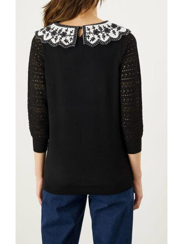 Pulover cu guler contrastant din tricot și cusături, din poliester reciclat