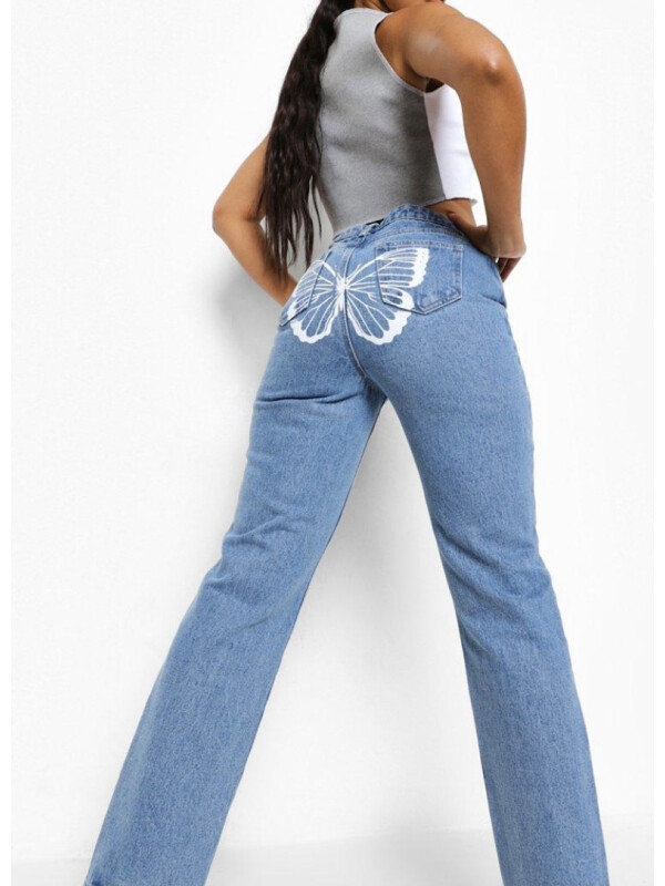 Blugi Drepți Cu Imprimare Fluture Spate Boohoo