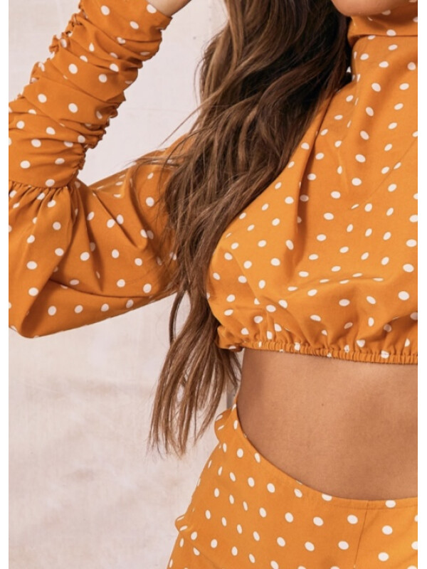  BLUZA TOP CROP CU DETALII CU MÂNECĂ RUNCATĂ