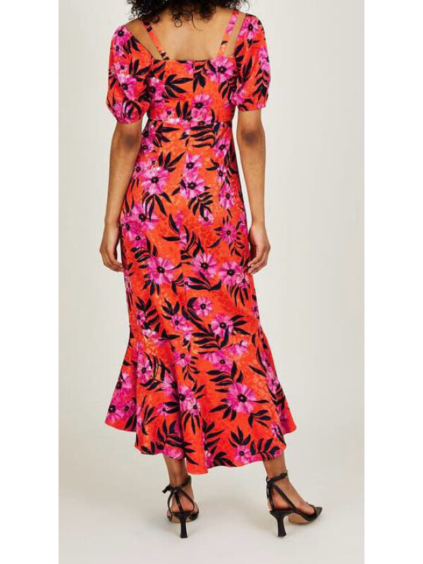 Rochie Kerry din satin jacard cu imprimeu floral