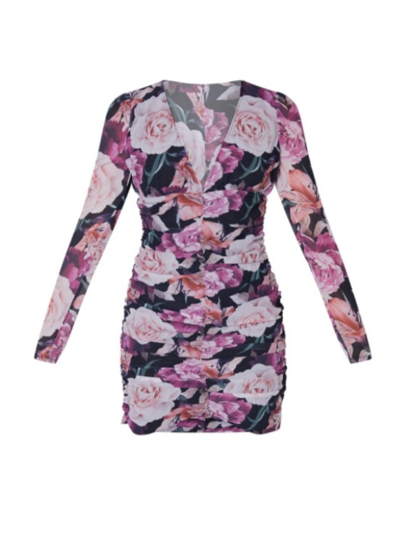 ROCHIE BODYCON CU IMPRIMEU TRANDAFIRI