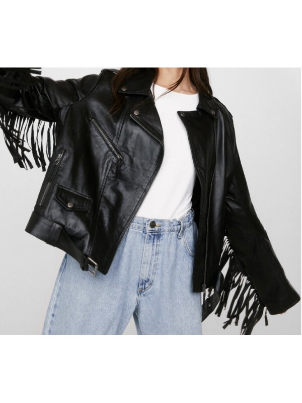 Jacheta moto cu franjuri Nasty Gal