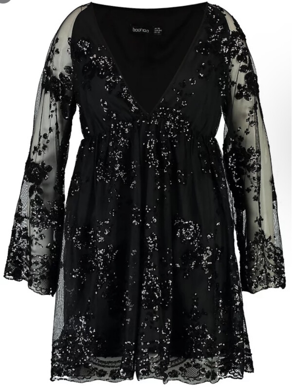 Plus rochie skater cu paiete florale