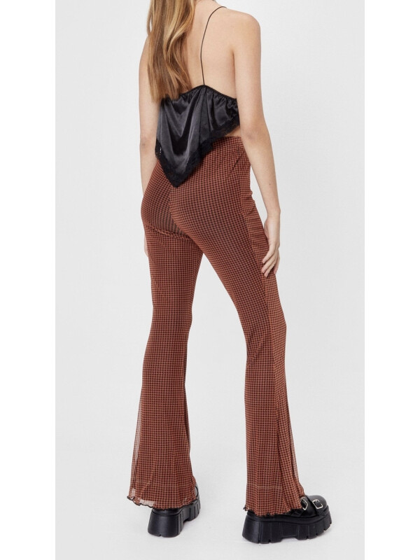 Pantalonii evazați cu talie înaltă din plasă Gingham 